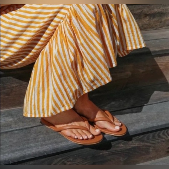 Beek Sunbird Leather Sandals Flip Flop Brown Memory Foam Insole Arch Support - Picture 1 of 10
